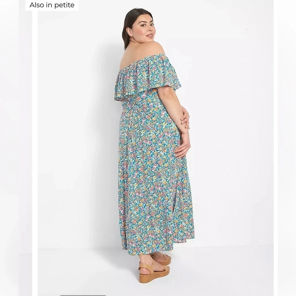 New Lane Bryant Convertible Off the Shoulder Maxi Dress Floral Blue Orange 18-20 - Picture 8 of 14